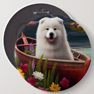 Samoyed on a Paddle: A Scenic Adventure 6 Cm Round Badge