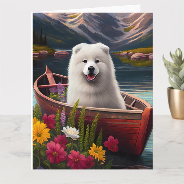 Samoyed on a Paddle: A Scenic Adventure Card (Small Plant)