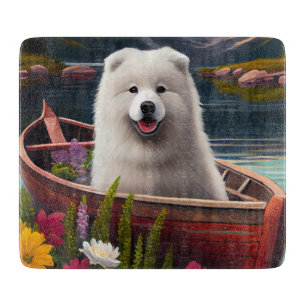 Samoyed on a Paddle: A Scenic Adventure Cutting Board