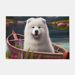 Samoyed on a Paddle: A Scenic Adventure Doormat