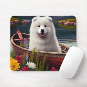 Samoyed on a Paddle: A Scenic Adventure Mouse Mat