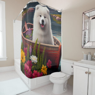Samoyed on a Paddle: A Scenic Adventure Shower Curtain