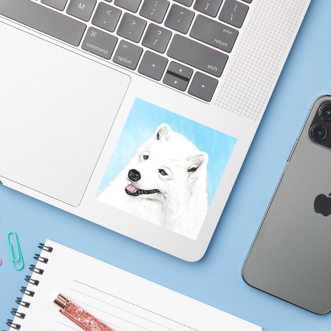 Samoyed Painting - Cute Original Dog Art (Laptop w/ iPhone)