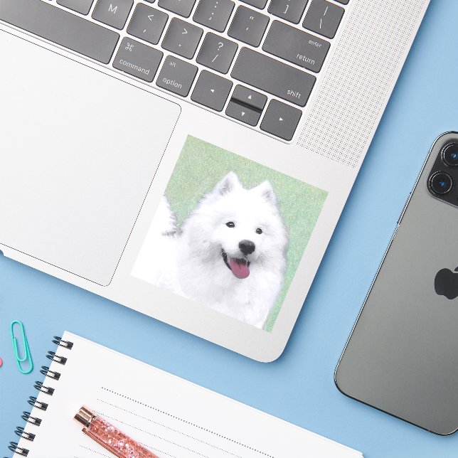 Samoyed Painting - Cute Original Dog Art (Laptop w/ iPhone)
