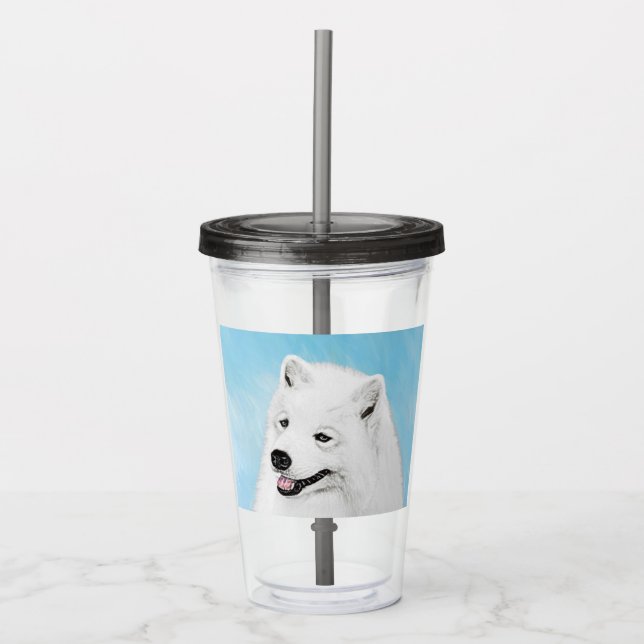 Samoyed Painting - Cute Original Dog Art Acrylic Tumbler (Front)