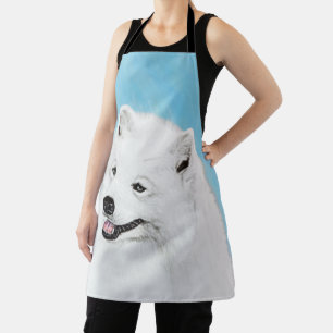 Samoyed Painting - Cute Original Dog Art Apron