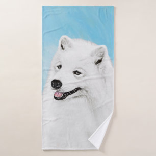 Samoyed Painting - Cute Original Dog Art Bath Towel Set