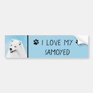 Samoyed Painting - Cute Original Dog Art Bumper Sticker