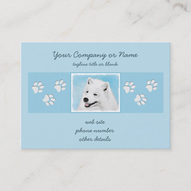 Samoyed Painting - Cute Original Dog Art Business Card (Front)