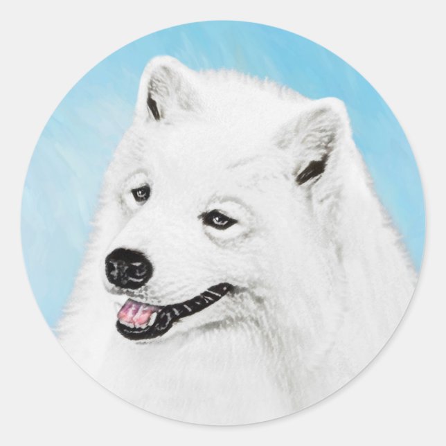 Samoyed Painting - Cute Original Dog Art Classic Round Sticker (Front)
