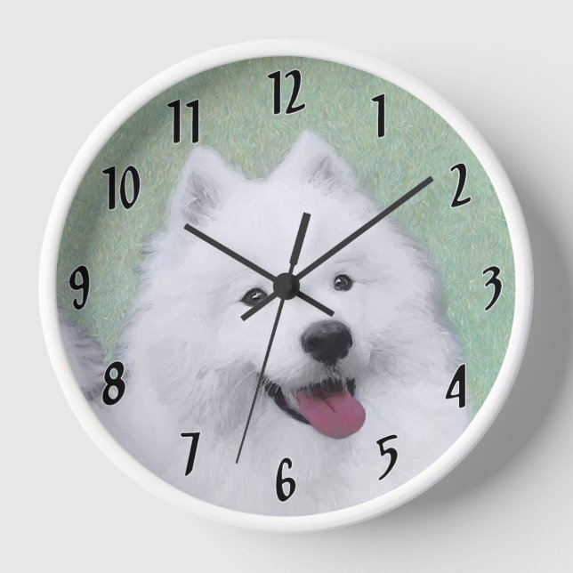 Samoyed Painting - Cute Original Dog Art Clock (Front)