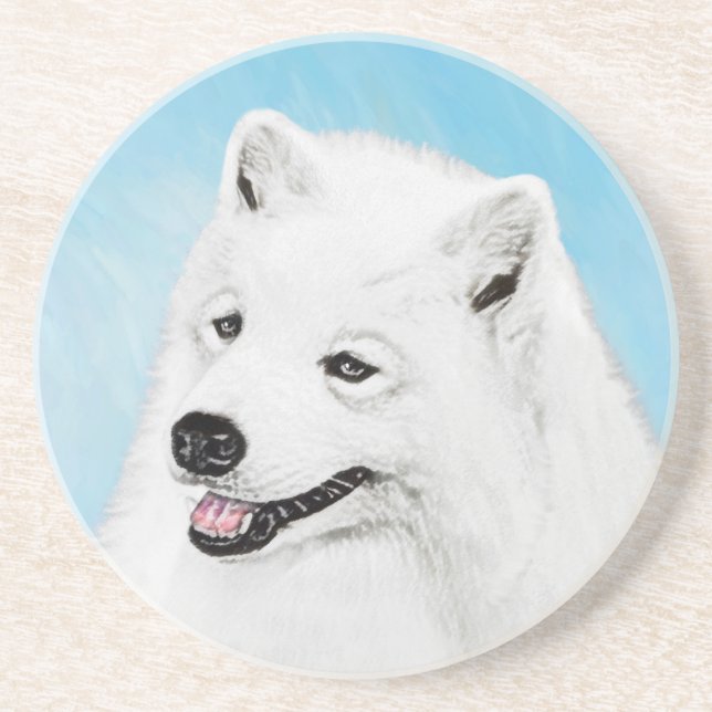 Samoyed Painting - Cute Original Dog Art Coaster (Front)