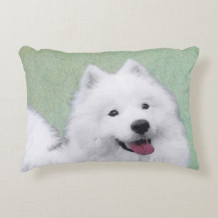 Samoyed Painting - Cute Original Dog Art Decorative Cushion