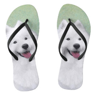 Samoyed Painting - Cute Original Dog Art Flip Flops