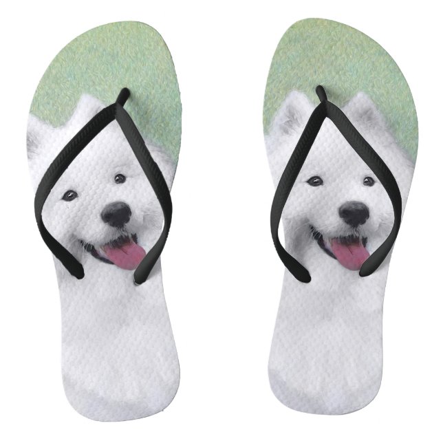 Samoyed Painting - Cute Original Dog Art Flip Flops (Footbed)