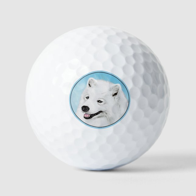 Samoyed Painting - Cute Original Dog Art Golf Balls (Front)