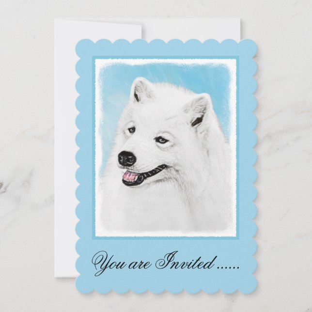 Samoyed Painting - Cute Original Dog Art Invitation (Front)