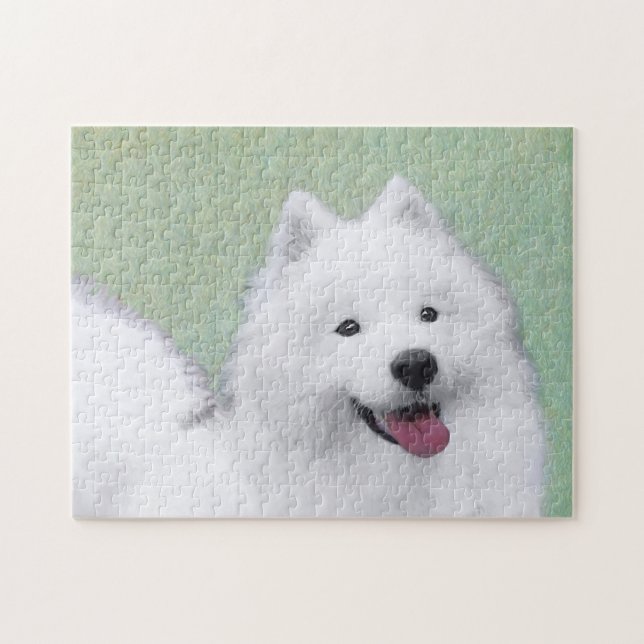 Samoyed Painting - Cute Original Dog Art Jigsaw Puzzle (Horizontal)