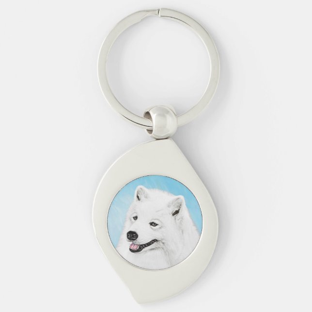 Samoyed Painting - Cute Original Dog Art Key Ring (Front)