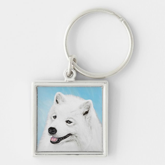 Samoyed Painting - Cute Original Dog Art Key Ring (Front)