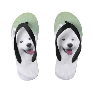 Samoyed Painting - Cute Original Dog Art Kid's Flip Flops