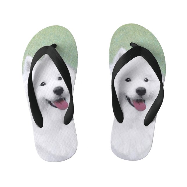 Samoyed Painting - Cute Original Dog Art Kid's Flip Flops (Footbed)