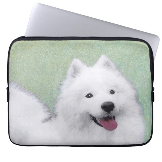 Samoyed Painting - Cute Original Dog Art Laptop Sleeve (Front)