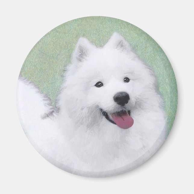 Samoyed Painting - Cute Original Dog Art Magnet (Front)