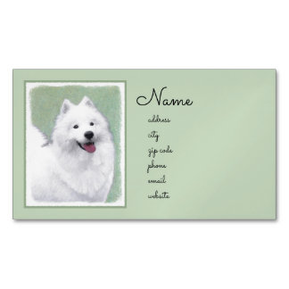 Samoyed Painting - Cute Original Dog Art Magnetic Business Card