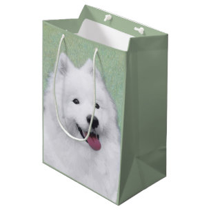 Samoyed Painting - Cute Original Dog Art Medium Gift Bag