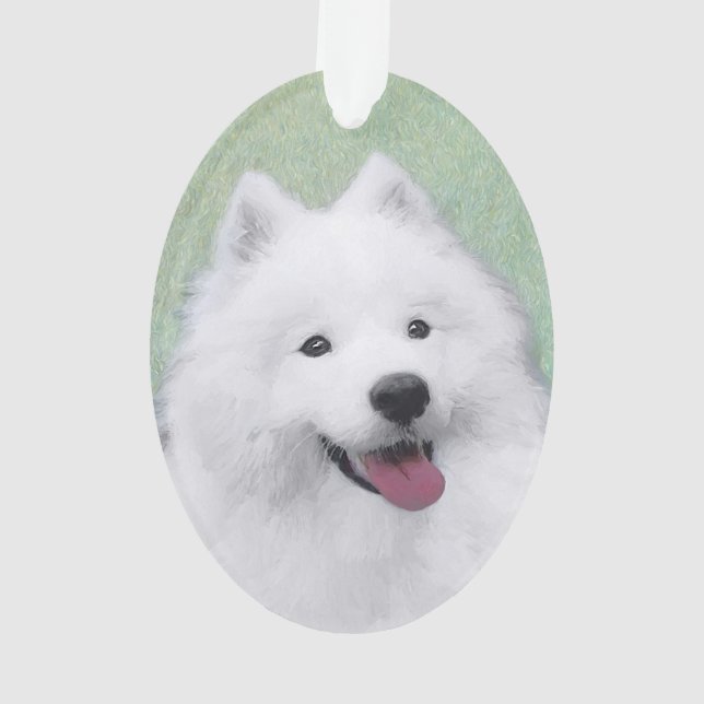 Samoyed Painting - Cute Original Dog Art Ornament (Back)