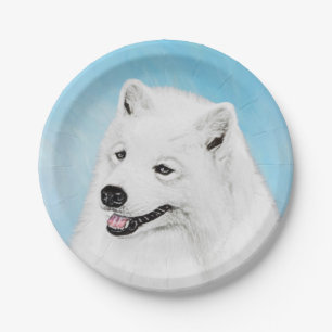 Samoyed Painting - Cute Original Dog Art Paper Plate
