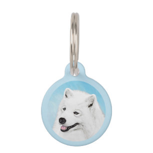 Samoyed Painting - Cute Original Dog Art Pet Tag