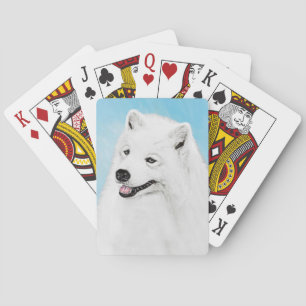 Samoyed Painting - Cute Original Dog Art Playing Cards
