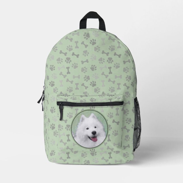 Samoyed Painting - Cute Original Dog Art Printed Backpack (Front)