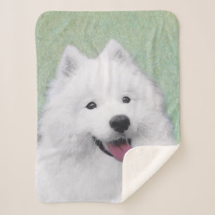 Samoyed Painting - Cute Original Dog Art Sherpa Blanket