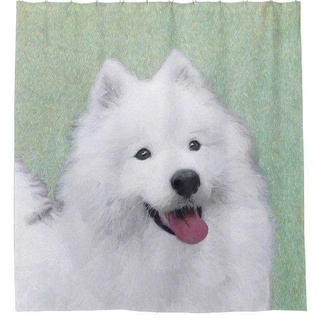 Samoyed Painting - Cute Original Dog Art Shower Curtain (Front)