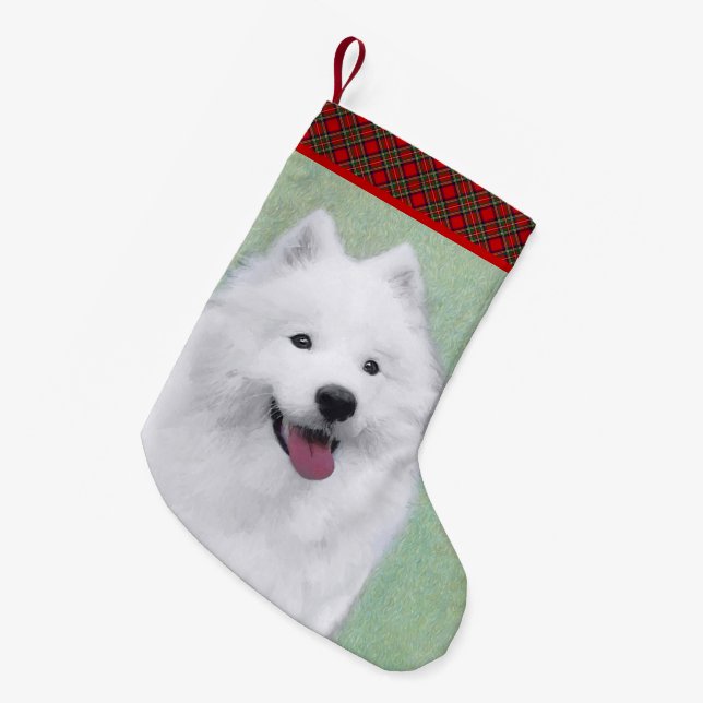 Samoyed Painting - Cute Original Dog Art Small Christmas Stocking (Front (Hanging))