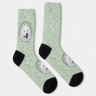 Samoyed Painting - Cute Original Dog Art Socks
