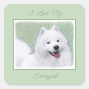 Samoyed Painting - Cute Original Dog Art Square St Square Sticker