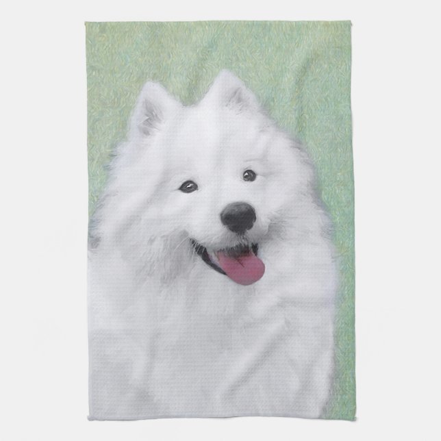 Samoyed Painting - Cute Original Dog Art Tea Towel (Vertical)