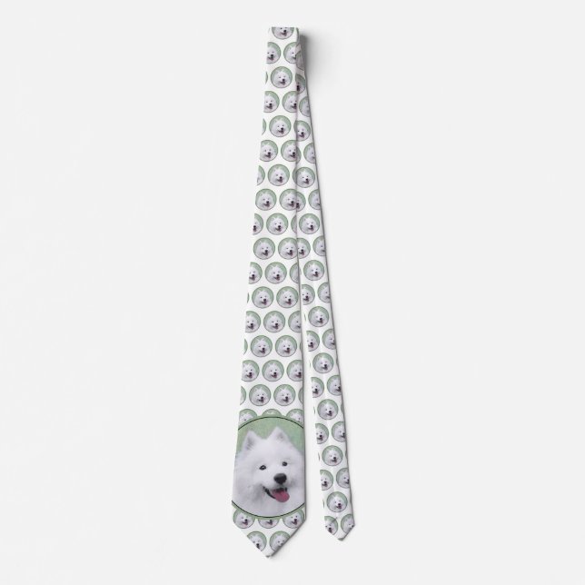 Samoyed Painting - Cute Original Dog Art Tie (Front)