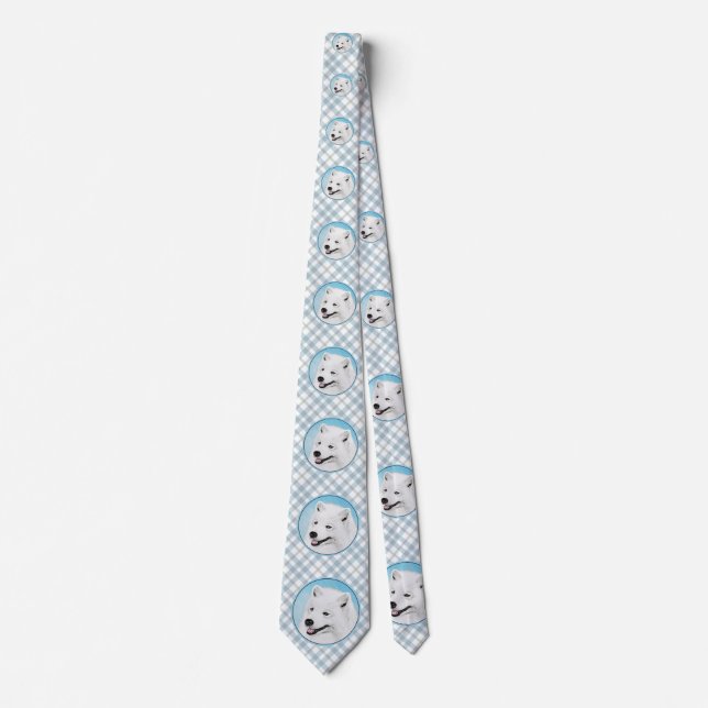 Samoyed Painting - Cute Original Dog Art Tie (Front)
