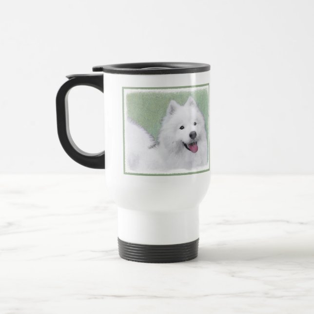 Samoyed Painting - Cute Original Dog Art Travel Mug (Left)
