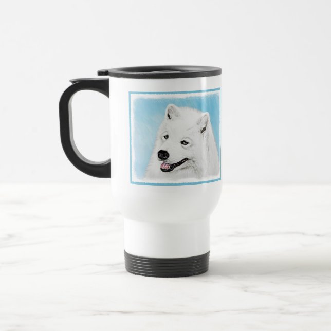 Samoyed Painting - Cute Original Dog Art Travel Mug (Left)