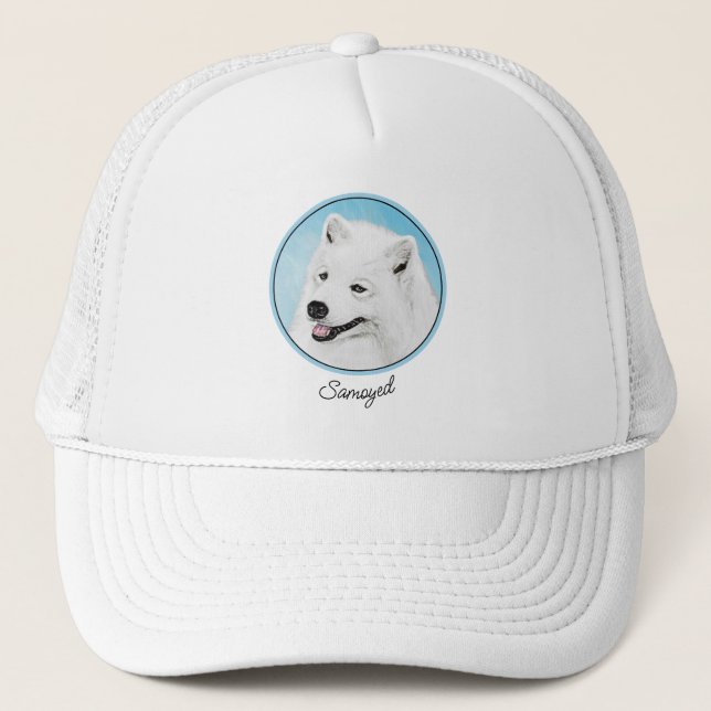 Samoyed Painting - Cute Original Dog Art Trucker Hat (Front)