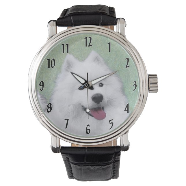 Samoyed Painting - Cute Original Dog Art Watch (Front)