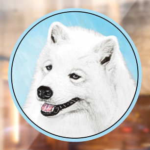 Samoyed Painting - Cute Original Dog Art Window Cling