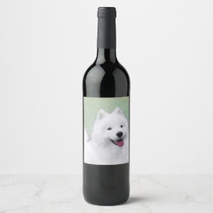 Samoyed Painting - Cute Original Dog Art Wine Label