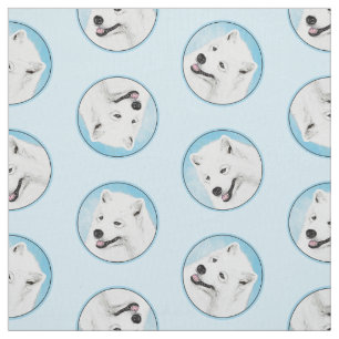 Samoyed Painting White Cute Original Pet Dog Art Fabric